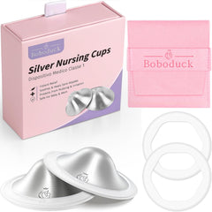 Boboduck original silver nursing cups front view for discreet breastfeeding comfort