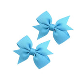 BOENBE LOVED blue baby hair bows pair front view for coordinating outfits and gentle grip.