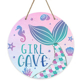 Bolisom Girl Gave Ocean Mermaid door sign shown on porch for coastal nursery charm.