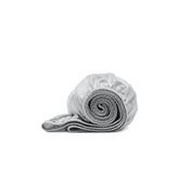 Boll & Branch Signature hemmed fitted crib sheet in sky with close-up soft cotton texture for baby comfort.