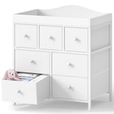 BOLUO changing-table-dresser top features a wide surface for comfortable diaper changes.