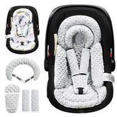 BOMOLOUR infant seat insert head support highlights secure newborn positioning during car rides.