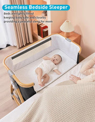 bonbay baby bassinet bedside sleeper shown beside an adult bed for easy night feeds