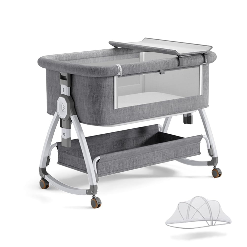 Bonbay baby bassinet bedside wheels with mosquito net for easy nighttime access