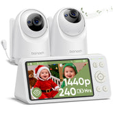 bonoch 1440p baby monitor split-screen shows two cameras for twins monitoring