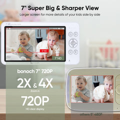 bonoch megaview seven-inch hd display showing crystal-clear baby video at a glance
