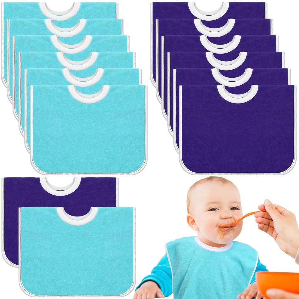 Bonuci 12-pack dark blue bibs close-up showing spill protection