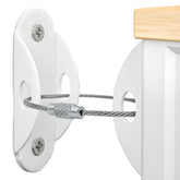 Booda Brand furniture anchors white pack six, front view, preventing tipping for safety