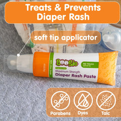 Boogie Diaper Rash Paste cap-and-wipe demonstrates hygiene and portability.