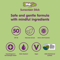 Boogie fragrance-free mineral sunscreen stick ideal for sensitive skin.