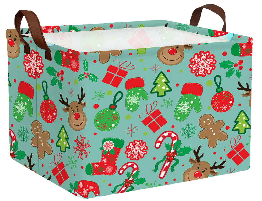 BOOHIT Christmas basket front view shows sturdy canvas with festive deer motif for storage
