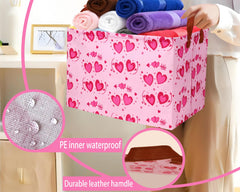 BOOHIT pink valentines basket with extended leather handles for easy portability.