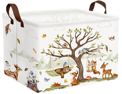 BOOHIT Woodland toy basket with collapsible design, ideal for tidy nursery storage.