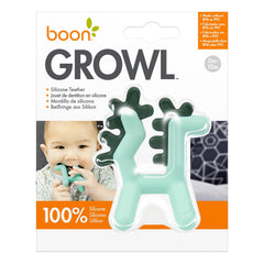Boon Growl Dragon teether side view soothes gums during teething sessions.