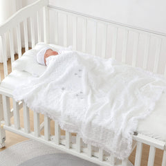 Booulfi Baby Christening Blanket with fleece lining, ideal for stroller and car seat.