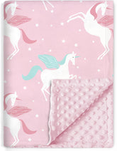 BORITAR Unicorn Baby Blanket front view in pink shows plush, ultra-soft Minky texture for cozy cuddles.