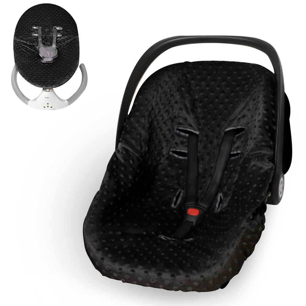 Boryokun infant car seat cover liner in black on seat provides clean, cozy protection.