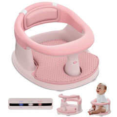BORRAV baby bath seat pink assembled for cozy, up-holding support during bath time.