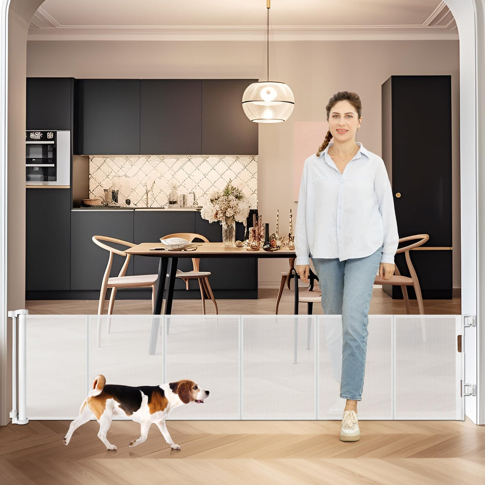Borthmiu 24-inch doorway gate with closed reinforced mesh for safe passage.