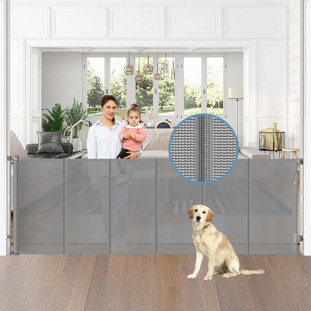 Borthmiu 75in wide retractable gate showing wide opening coverage for flexible safety