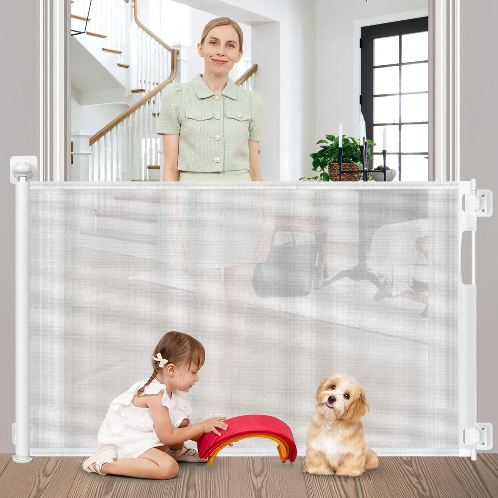 Borthmiu no-drill retractable gate extended to 59 inches for stair safety