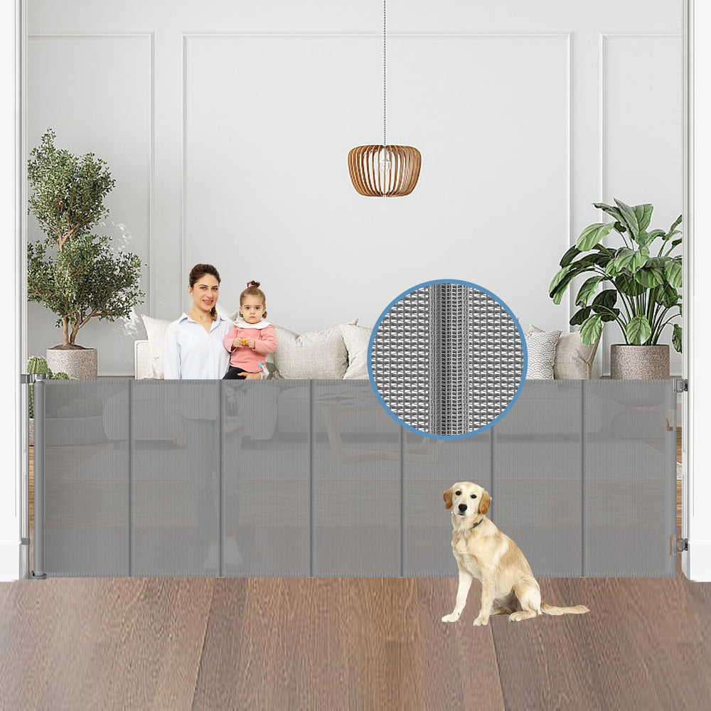 Borthmiu reinforced 100-inches wide gate extended setup for seamless doorway coverage.