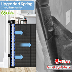 Borthmiu retractable design with no bottom bars reduces tripping hazards.