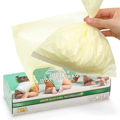 BOS odor-sealing diaper bag in cream-yellow for discreet disposal.