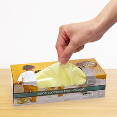 BOS odor-sealing dirty diaper bags cream-yellow roll demonstrates compact storage for busy homes.
