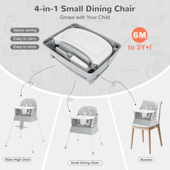 BOSEDSANG high chair shows convertible modes from baby chair to booster.