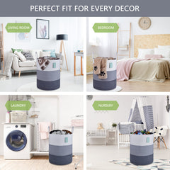 BOSROTY blanket-storage-basket keeps throws neatly within reach.