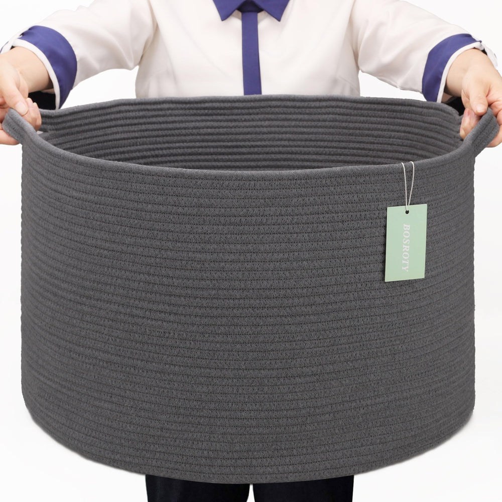 BOSROTY extra-large basket in living room stores blankets and toys.