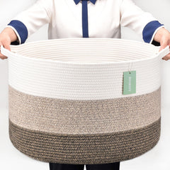 BOSROTY extra-large basket in living room for organized blankets and toys with easy access