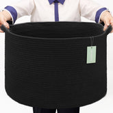 BOSROTY extra-large blanket basket 22x14 in black for organized living room storage.