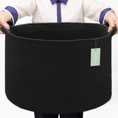 BOSROTY extra-large blanket basket 22x14 in black for organized living room storage.