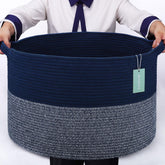 BOSROTY blanket basket 87L navy blue front view for organized toy storage.