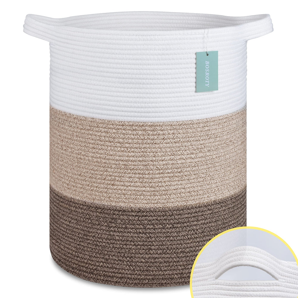 BOSROTY large blanket basket front view shows tall storage for blankets and toys
