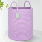 BOSROTY large cotton rope laundry hamper front view with 65L capacity for toys and towels.