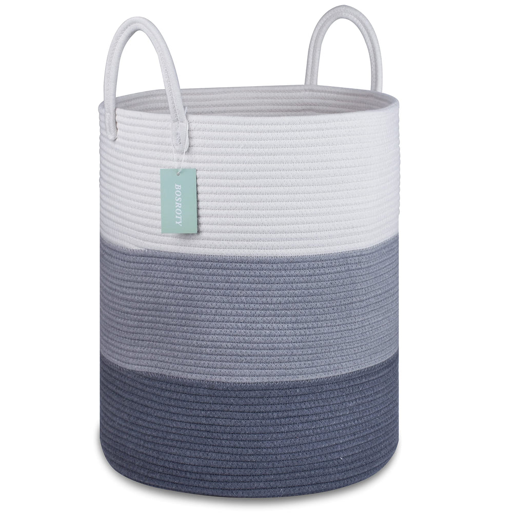BOSROTY laundry-hamper-16x20-white-gray offers sturdy storage for organized laundry.