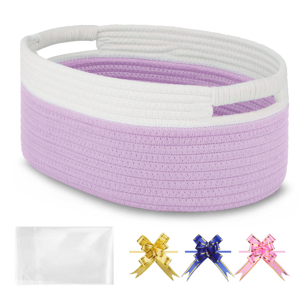 BOSROTY small-woven-basket with gift bags and ribbons, ideal for ready-to-gift presentation.