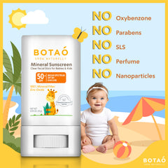 Botao packaging image of travel-friendly sunscreen stick for babies outdoors