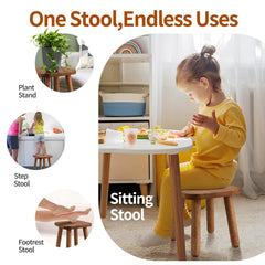 BOTOP wooden step stool in a bedroom setup with compact footprint.