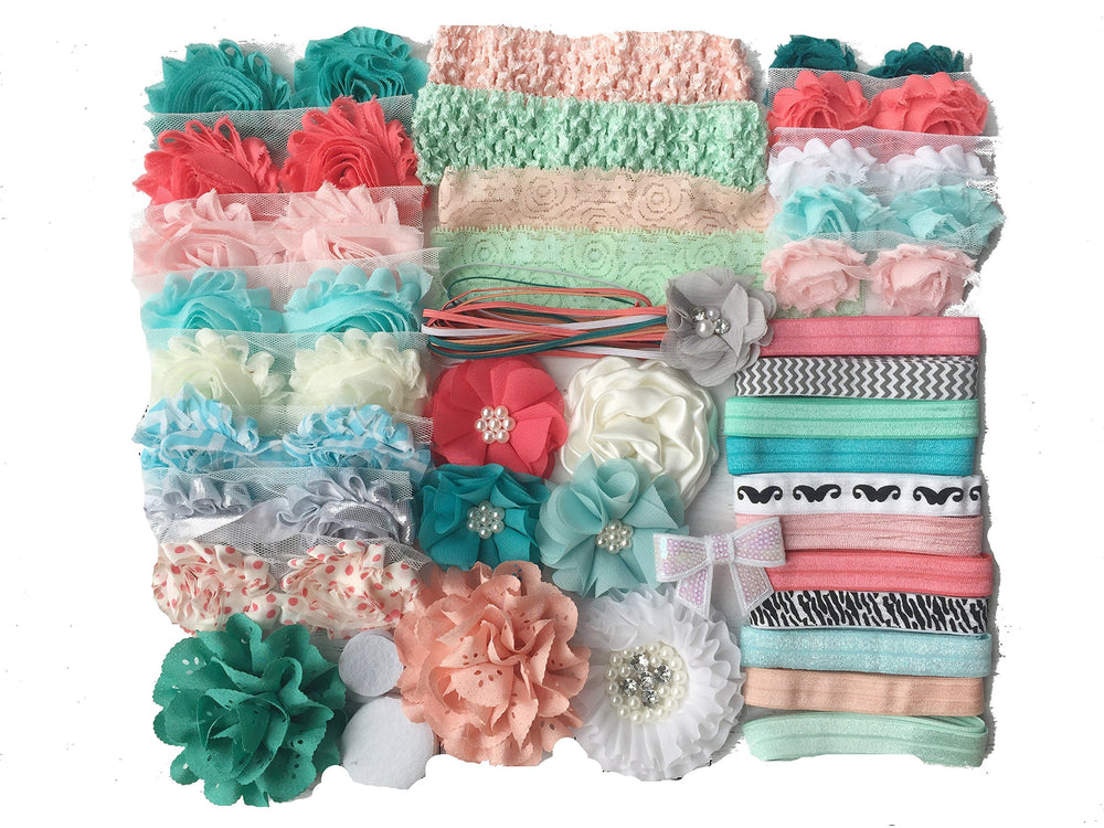 Bowtique Emilee headband kit coral mint for DIY baby shower crafts