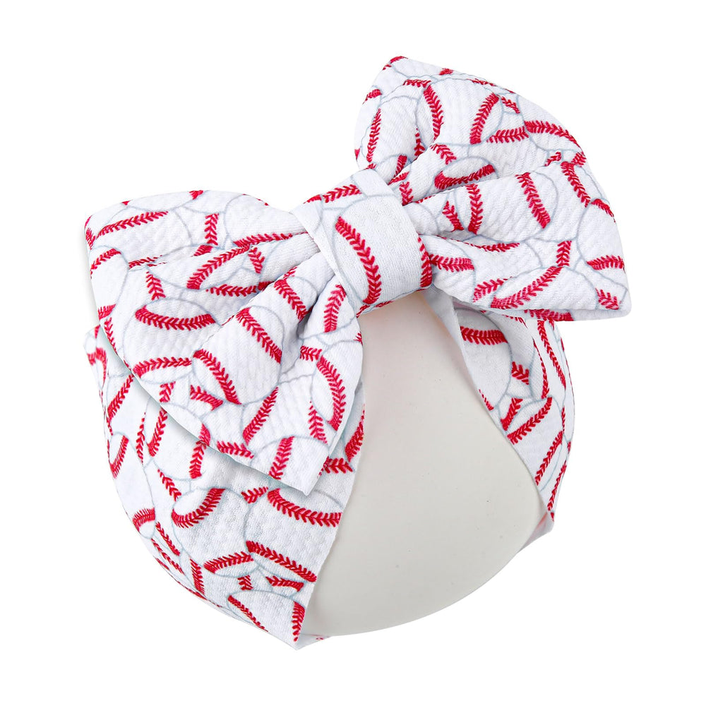 BOXOB baseball bow headband white-red front view for babies' sporty style