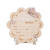 BOXOB wooden baby announcement sign with butterfly pattern enhances nursery decor and keepsakes.