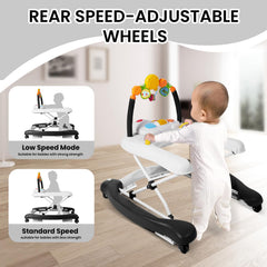 Boyro Baby Walker with music and toys stimulates senses during play.