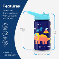BOZ Kids Water Bottle straw-lid-open highlights easy sipping on the go