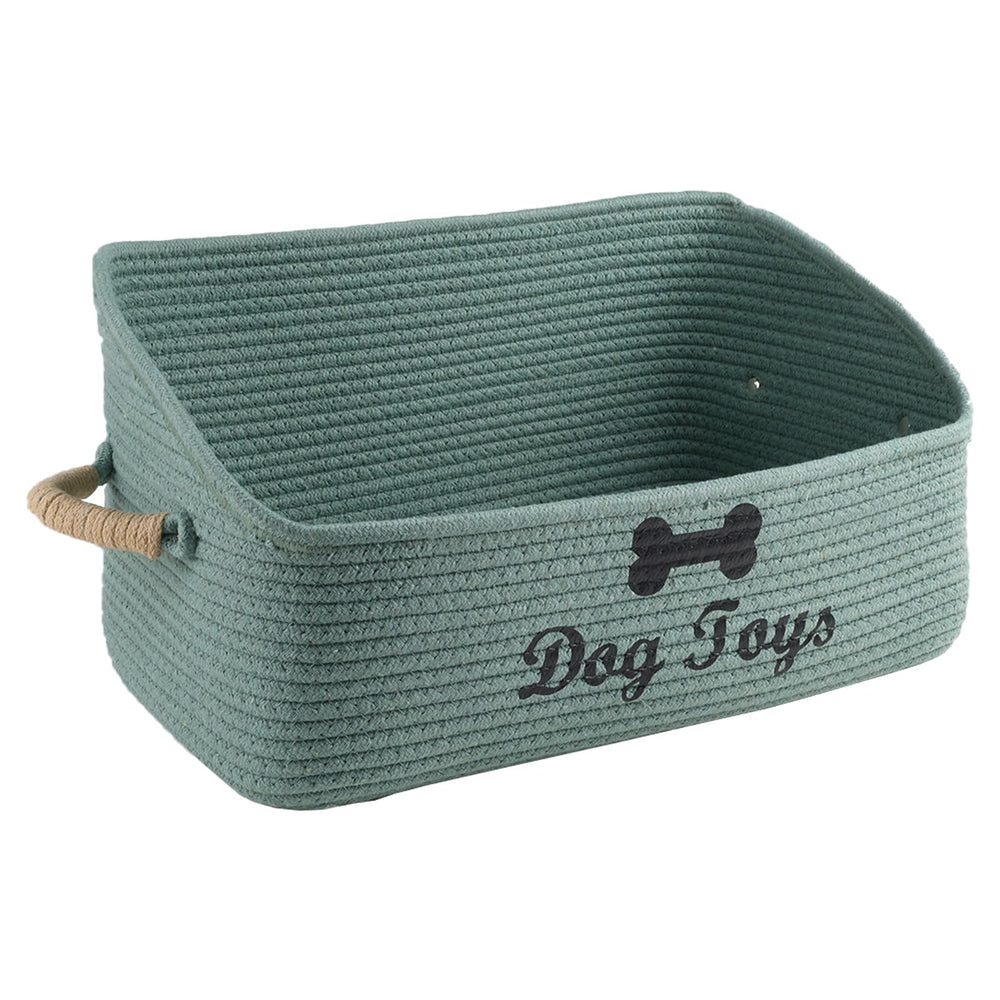 Brabtod dog toy basket in cotton rope keeps toys neatly organized.