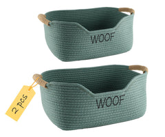 Brabtod two-pack dog toy baskets in green, top view for easy toy access.