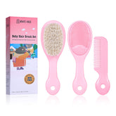 BRADYS HOUSE pink 3-piece baby hair brush set with gentle goat-hair bristles for soothing grooming.